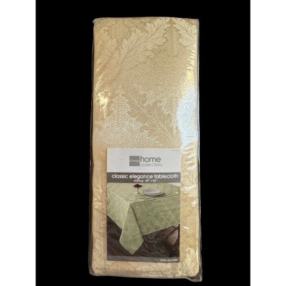JC Penney Home Solid Damask Gold Tablecoth Oblong 60" x 84" Cotton Blend NEW - Picture 1 of 7
